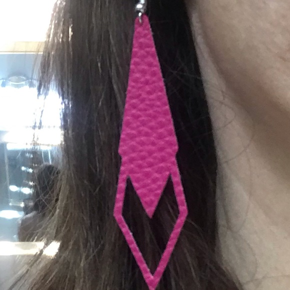 Diamond Shaped Drop Faux Leather Earrings - Picture 3 of 6